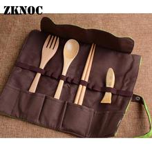 5pcs/set Portable Wooden Tableware Flatware Spoon Fork Chopsticks Utensil Tableware Kitchen cutlery set With Pouch household 2024 - buy cheap