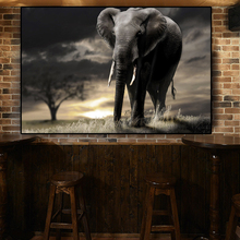 Preto africano elefante árvore animais selvagens pôr-do-sol quadros da lona cartazes e cópias moderno parede arte imagem sala de estar cuadros 2024 - compre barato