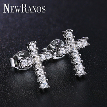 Newranos prata 925 cruz brincos completa pave cz zircons 925 original brincos para a moda feminina jóias efl007322 2024 - compre barato