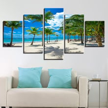 Arte de decoração para casa modular, 5 peças, impressão hd, palmeira e praia, pinturas em tela, imagens de paisagens marítimas de verão, férias, estrelas 2024 - compre barato