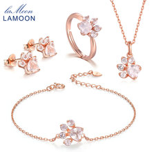 LAMOON Jewelry Sets For Women 100% 925 Sterling Silver Bear's Paw Rose Quartz Natural Gemstone Fine Bridal Jewelry V035-1 2024 - buy cheap