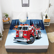 Sábana de cama personalizada Digital 3D HD con elástico, sábana ajustada de dibujos animados para niños y bebés, Funda de colchón de coche de camión de bomberos de Santa Claus de Navidad 2024 - compra barato