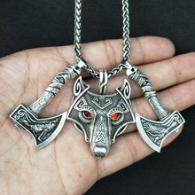 Norse Wolf And odin Raven Slavic Axe Necklace Original Animal Wolf Head hange Viking Necklace Wiccan Pagan Amulet Witch Jewelry 2024 - buy cheap