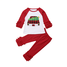 Хлопковая футболка для девочек штаны с оборками и длинными рукавами хлопковый комплект одежды из 2 предметов, Рождественская Одежда для маленьких девочек топы, От 0 до 6 лет 2024 - купить недорого