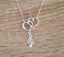 Vintage Silver Treble Clef Double Heart Music Note  Necklaces Pendant Charms Statement Choker Necklaces Women Jewelry Gifts B429 2024 - buy cheap