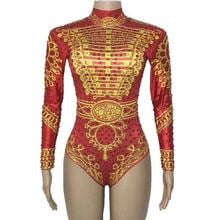 Women New Gold Red Sexy Bodysuit Simple Version Sparkling Crystals Jumpsuit Celebrate Nightclub Party Performance Stage Wear 2024 - buy cheap