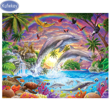 kufwkey diamond Mosaic pattern rhinestone diamant painting 3d Embroidery"puzzle Dolphin undersea world"full round drill Crafts 2024 - buy cheap
