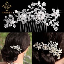 TREAZY Bridal Wedding Flower Butterfly Crystal Rhinestone Pearl Diamante Women Hair Clip Hair Comb Wedding Hair Accesories 2024 - buy cheap
