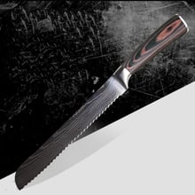 8-дюймовый нож для хлеба из нержавеющей стали с дамасской волной, нож для замороженного мяса, кухонный нож с ручкой pakkawood 2024 - купить недорого