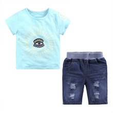 New Summer Boys Clothing Sets Toddler Infant Kids Baby Boys T-shirt+Denium Shorts Pants 2 Pcs Clothes Sets 2024 - buy cheap