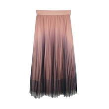 Ladies Long Tulle Skirt Women Spring Summer Skirts Gradient Korean Elegant High Waist A-line Pleated School Midi Skirt Female 2024 - buy cheap