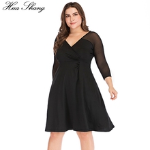 Women's Plus Size Aline Dress V Neck Long Sleeve High Waist Black Midi Dress Elegant Mesh Transparent Sexy Party Dresses 2024 - buy cheap