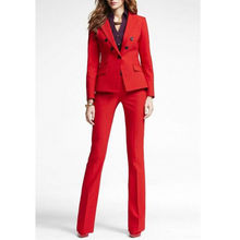 Traje de negocios con doble botonadura para mujer, diseño de uniforme de oficina rojo, pantalón 2024 - compra barato