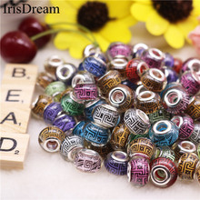 10Pcs/Lot Mixed Color Round Loose Big Hole Flower Plastic Glass Murano Beads Charm Fit European Pandora Bracelet Necklace Chain 2024 - buy cheap