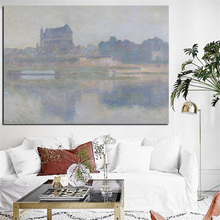 Картина маслом на холсте, постер на стену, с изображением Клода Моне, Вернона, церкви, импрессиониста на сером времени, для гостиной 2024 - купить недорого