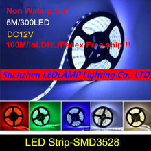100m No-waterproof 60 leds/m 12V 3528 SMD LED Strip White/Warm white/Red/Green/Blue/Yellow 300LED 5m/roll DHL/Fedex Free 2024 - buy cheap
