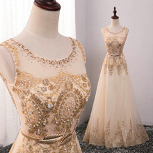 2018 hot Sexy Lace Gold Evening Dress Long Formal gown Prom Robe de Soiree Mother of the Bride Dresses come with Belt plus size 2024 - buy cheap