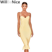 WillBeNice Women Bodycon Bandage Dress Sexy Spaghetti V Neck Mermaid Club Dress Midi Celebrity Party Plus Size Bandage Vestido 2024 - buy cheap