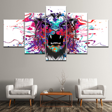 Pintura en lienzo abstracta Multicolor, cabeza de Tigre, 5 piezas, arte de pared, papeles tapiz modulares, Impresión de póster para decoración de sala de estar 2024 - compra barato