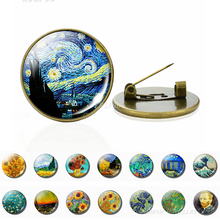 Van Gogh Brooches Art Starry Night Sunflower Brooch Pins Men Women Glass Cabochon Jewelry Bag Bronze Brooch Gift Dropshipping 2024 - buy cheap