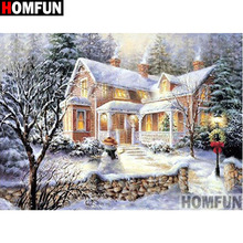Homfun pintura completa quadrada/redonda 5d diy, pintura de diamante "casa, cena de neve", bordado 3d, ponto cruz 5d, decoração de casa, presente a17351 2024 - compre barato