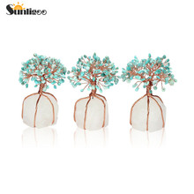 Sunligoo-cristales curativos de amazonita Feng Shui, árboles de cobre, árbol de la vida envuelta en Bases de cristal de cuarzo transparente Natural, árbol para dinero 2024 - compra barato