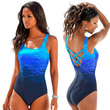 Mujer Mayo Push Up Swimwear Criss Cross Back One-piece Beach Bathing Suit Gradient Print Plavky Sexy One Piece Women Swimsuit 2024 - buy cheap
