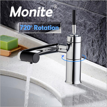 Monite Bathroom Faucet Kitchen Faucets Deck Mounted All Around 720 Rotate Swivel Single Handle Faucet Mixer Tap Brass Chrome 2024 - buy cheap