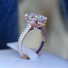 Yobest anel de casamento e noivado para mulheres, clássico, elegante, zircônia cúbica dupla, cor ouro rosa, joia da moda, presente 2024 - compre barato