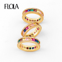 FLOLA CZ Rainbow Pave Ring in Gold Over Ladies Baguette stone Stack Ring anillo arcoiris Cheap Wedding Bands righ79 2024 - buy cheap