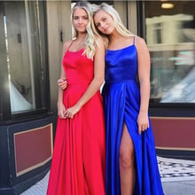 Long Royal Blue Red Evening Dresses 2019 Formal Evening Party Dress Crisscross Back Sexy Front Split Vestido De Noche Prom Dress 2024 - buy cheap