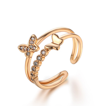 Áustria casamento zircon cristal borboleta flor anéis cor do ouro dedo arco de noivado redimensionável anel de jóias femininas por atacado 2024 - compre barato