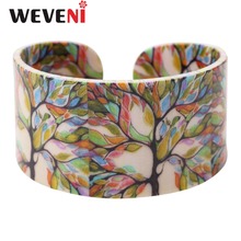 WEVENI Acrylic Colorful Tree Pattern Wide Cute Bracelets Bangles Fashion Jewelry For Women New Spring Summer Accessories 2024 - buy cheap
