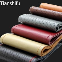 Tianshifu best hand feeling Real Genuine Leather Cowhide Car Steering Wheel Cover hole With Needles and Thread 2024 - buy cheap