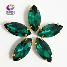 Malachite green eye shape Glass Crystal sew on stones with holes,Golden bottom loose rhinestones Diy/Clothing accessories SWMG15 2024 - buy cheap
