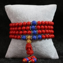 Multilayer synthetic red cinnabar 6mm 108 beads bracelet lion pendant with blue spacer new bracelet 28inches B799 2024 - buy cheap