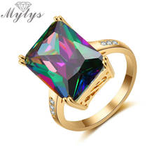 Mytys Square Prong Setting Electroplating Colorful Cubic Zircon Ring Yellow Gold GP Fashion Ring for Women Jewelry Gift R1928 2024 - buy cheap