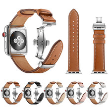 42mm 38mm Genuine Leather Band For Apple Watch 40mm 44mm Silver Butterfly Buckle Wrist Strap For iWatch Series 1/2/3/4 Watchband 2024 - buy cheap