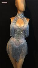 Sparkly Tassel Bodysuit Rhinestones Outfit Glisten Beads Costume One-piece Dance Wear Singer Stage Leotard Headdress 2024 - buy cheap