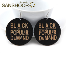 SANSHOOR 6cm Large Afrocentric Power Words Wooden Drop Earrings Craved Black By Popular Demand As Women Christmas Gifts 1Pair 2024 - buy cheap