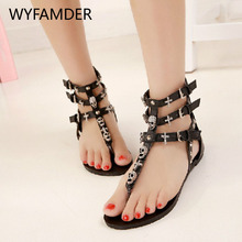 WYFAMDER Rivets Gladiator Sandals Women 2020 Summer Fashion Punk Skull Lady Flip Flops Studded Buckle Flat Black Shoes WS13 2024 - buy cheap