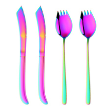 18/8 Stainless Steel Korean Kitchen Steak Fork Spoon Knife Set Special Designed 2 IN 1 Dinner Fork Silverware Dinnerware Set 2024 - buy cheap