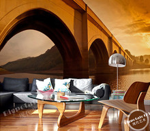 Os murais 3d mais recentes, bela paisagem da ponte dourada do lago, papel de parede da sala de estar tv do sofá do quarto de fundo 2024 - compre barato