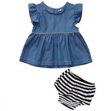 2Pcs!!! Toddler Baby Girls Kids Denim Dress T-shirt Tops Pants Clothes Outfits Set 2024 - buy cheap
