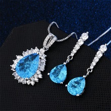 Exquisite Copper Multicolor Crack Cubic Zirconia Stud Earrings And Pendant Necklaces Jewelry Sets Women's Fashion Sets Gift 2024 - buy cheap
