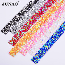 JUNAO 5 Yard *15mm Pink AB Hotfix Rhinestones Chain Trim Iron On Transfer Crystal Fabric Applique Strass Ribbon Banding Crafts 2024 - buy cheap