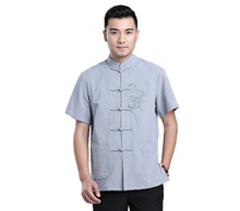 Shanghai story 2018 camisa masculina de manga curta chinesa camisa masculina linha de mistura de verão tradicional chinês top para homens 2024 - compre barato