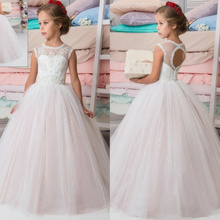 Fashion Flower Girl Dresses Lace Applique Pageant Kids Princess Gowns O-neck leeveless Tulle First Communion Party Gowns 2024 - buy cheap