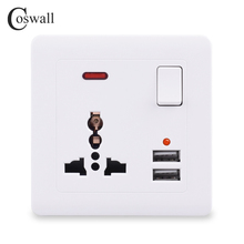 Coswall Wall Power Socket 13A UK Universal 3 Hole Switched Outlet 2.1A Dual USB Charger Port LED indicator 2024 - buy cheap