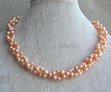 Wholesale Pearl Jewelry - Twist Pink Color 18 Inches 6-7mm Genuine Freshwater Pearl Necklace - Fashion Lady's Jewelry. 2024 - buy cheap